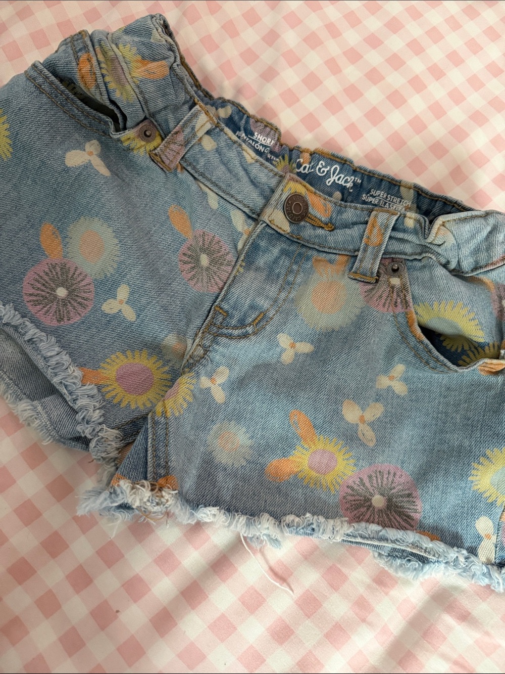 Cat & Jack Light Wash Denim Shorts with Pastel Floral Print
